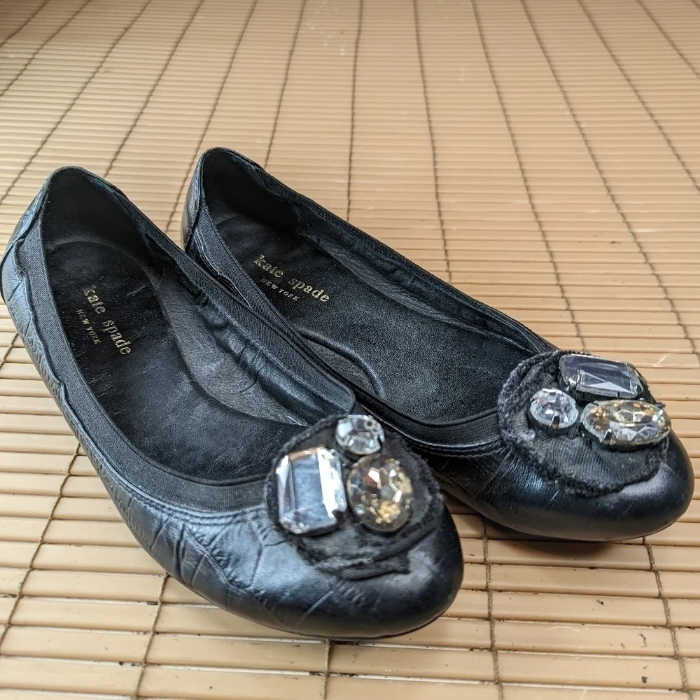 KATE SPADE NEW YORK FAITH bejeweled rhinestone alligator print black leather bal